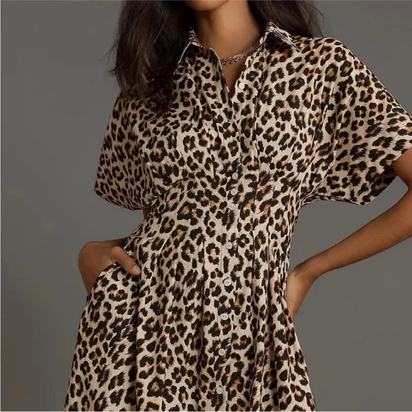 Anthropologie Tobie Pleated Shirt Dress Sz M NEW animal print - Picture 3 of 12